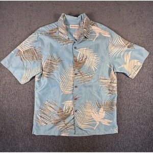 Caribbean Shirt Mens M Blue Hawaiian Palm Leaf Button Up